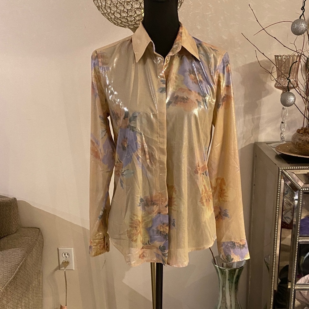 Ralph Lauren black label Floral Sheer Button Down Shirt size SP new - Picture 2 of 6